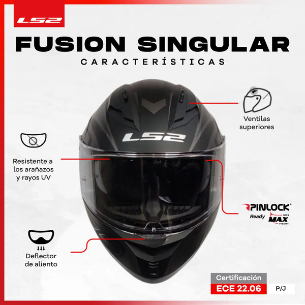 Casco Integral LS2 Con Intercomunicador integrado Y Luz Led Fusion Gris Negro Mate FF806