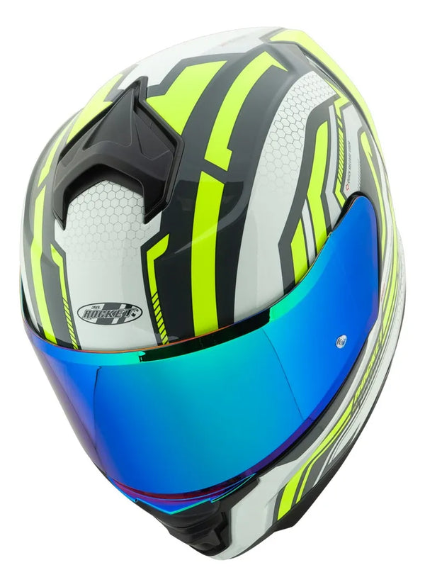 Casco Integral Joe Rocket RKT 110 Highside  Blanco Navy Neon Brillo