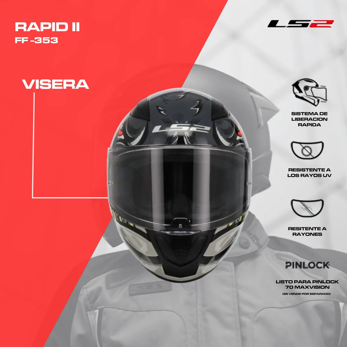 Casco Integral LS2 Spox Rojo Gris Brillo FF353
