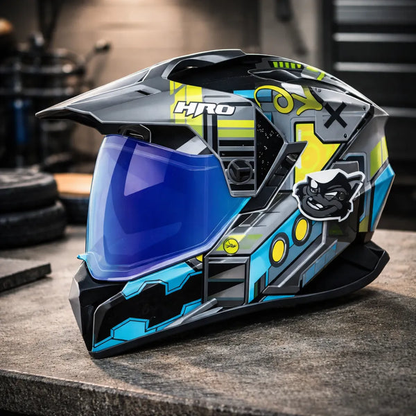 Casco Hro Mx340 Dv Cybok Gris /azul Brillo Visor Azul
