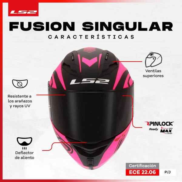 Casco Integral LS2 Con Intercomunicador integrado Y Led Fusion Rosa Negro Mate FF806