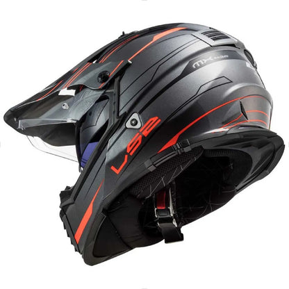 Casco LS2 Pioneer Cross Evo Knight Gris Naranja Brillo MX436