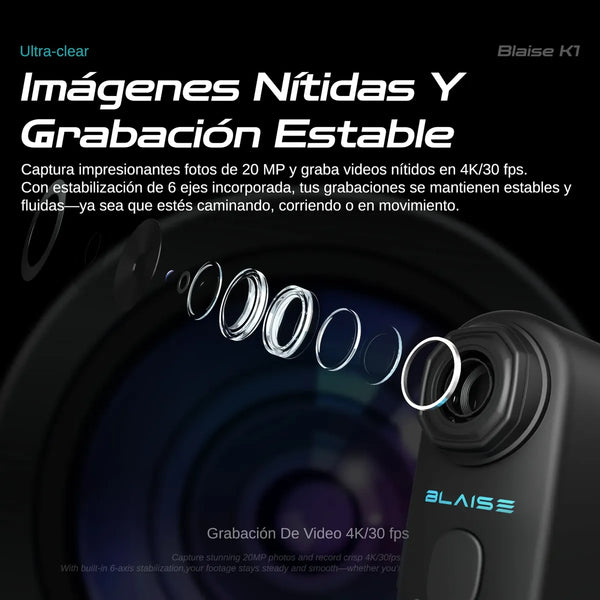 Blaise K1 Cámara Deportiva 4k 30fps 20mp 6 Ejes Negra