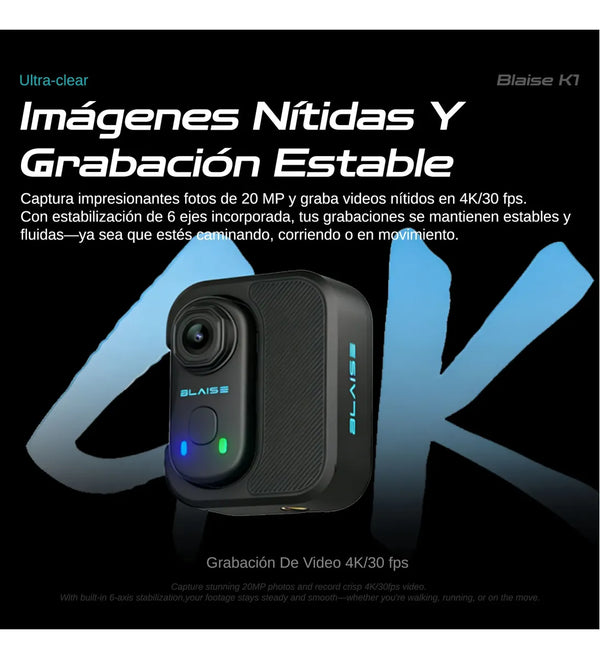 Blaise K1 Cámara Deportiva 4k 30fps 20mp 6 Ejes Negra