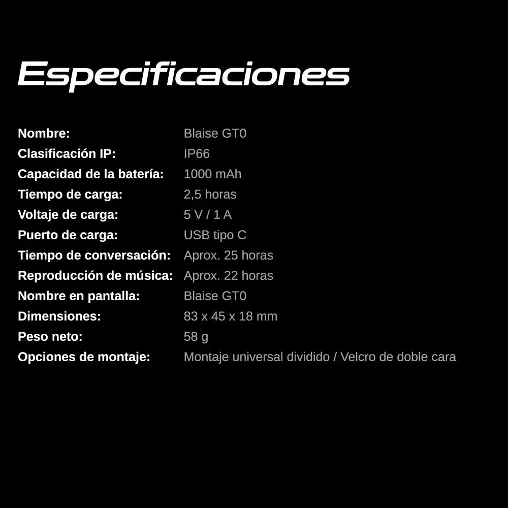 Manos Libres Blaise By GT0 Negro Audio HD y Control con Botón