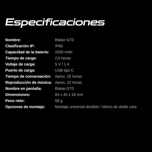 Manos Libres Blaise By GT0 Negro Audio HD y Control con Botón