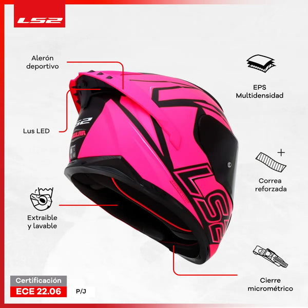 Casco Integral LS2 Con Intercomunicador integrado Y Led Fusion Rosa Negro Mate FF806