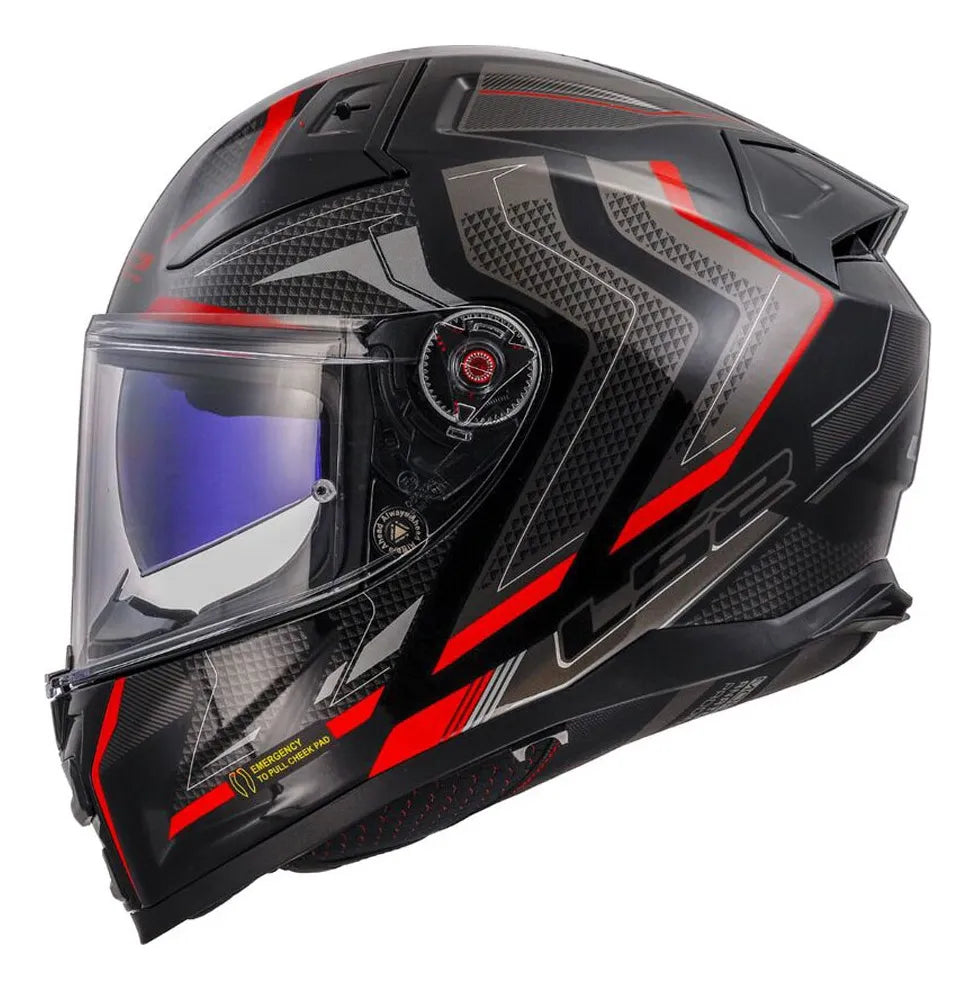 Casco Ls2 Vector II C Alizer Azul Negro Rojo Brillo FF811