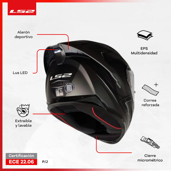Casco Integral LS2 Con Intercomunicador integrado Y Luz Led Fusion Gris Negro Mate FF806