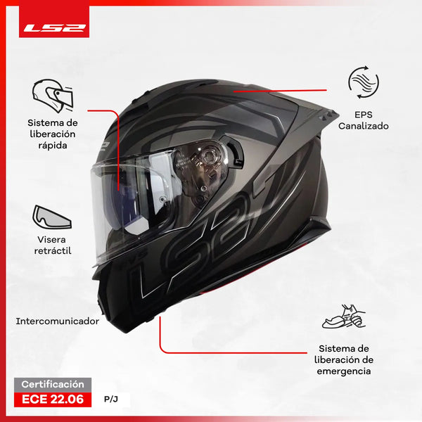Casco Integral LS2 Con Intercomunicador integrado Y Luz Led Fusion Gris Negro Mate FF806