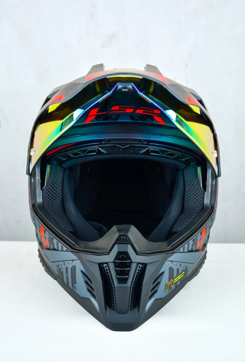 Casco LS2 Crosss City  Pioneer II Crazy Negro Rojo Mate  MX702
