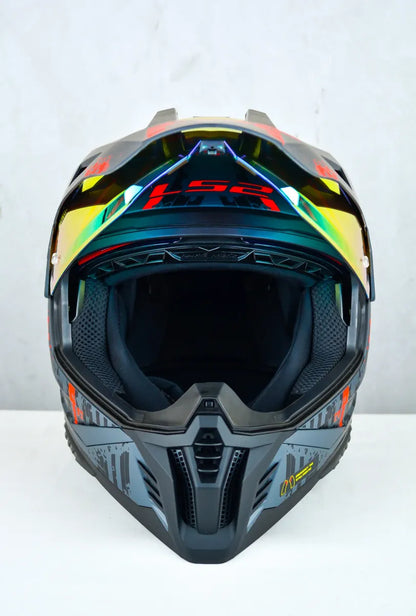 Casco LS2 Crosss City  Pioneer II Crazy Negro Rojo Mate  MX702