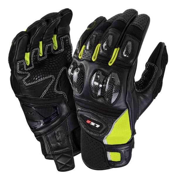 Guantes Ls2 Spark Il Leather Negro Amarillo Fluo