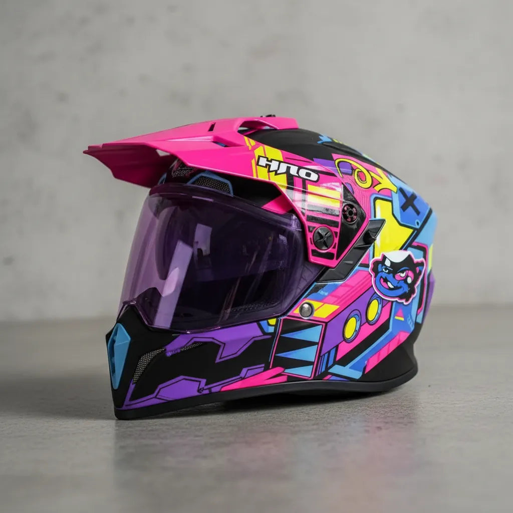 Casco Hro Mx340 Dv Cybok Púrpura/rosa Brillo Visor Morado