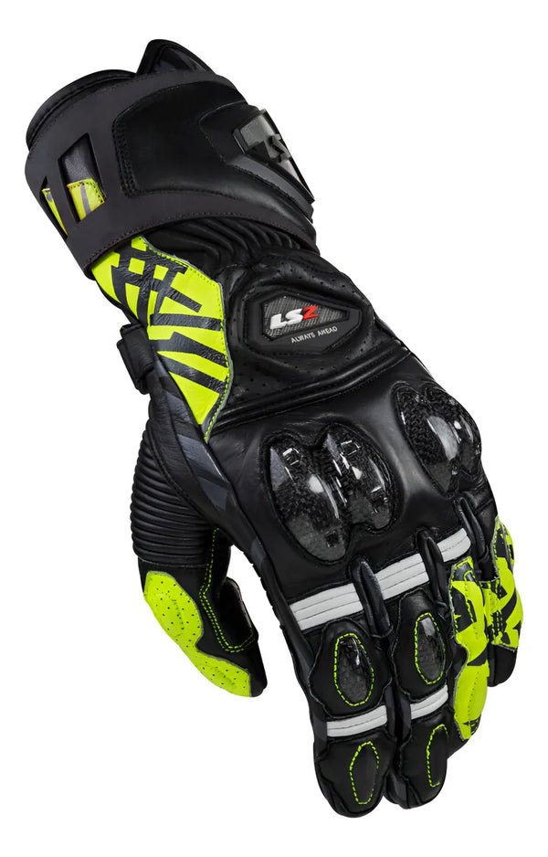 Guantes Ls2 Feng Piel Negro Amarillo Fluo