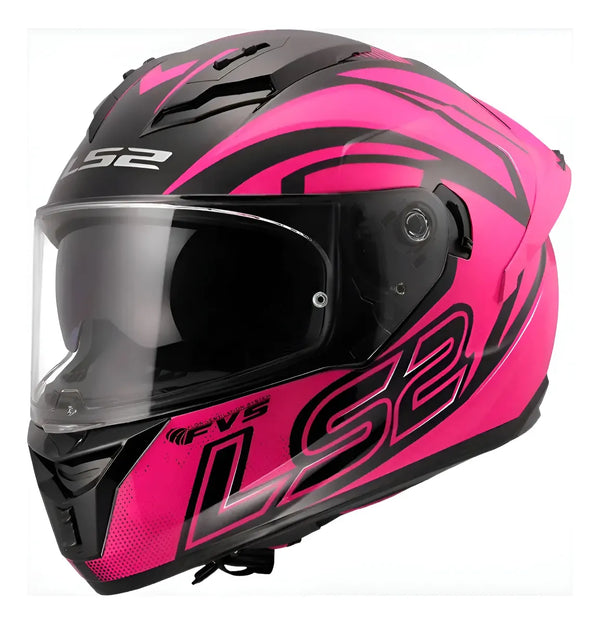 Casco Integral LS2 Con Intercomunicador integrado Y Led Fusion Rosa Negro Mate FF806