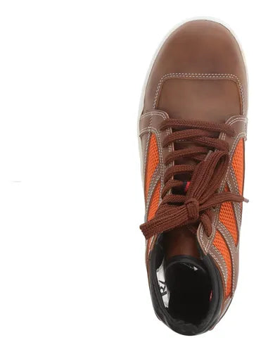 Botas Deportivas R7-6051 Piel Cafe Rojo