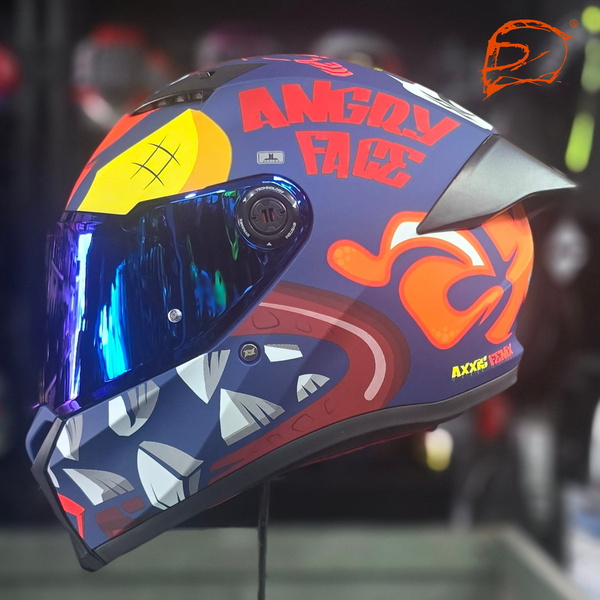 Casco Integral Axxis Fenix Angry Face C5 Azul Rojo Mate