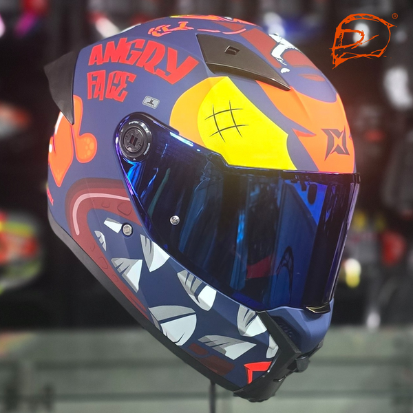 Casco Integral Axxis Fenix Angry Face C5 Azul Rojo Mate