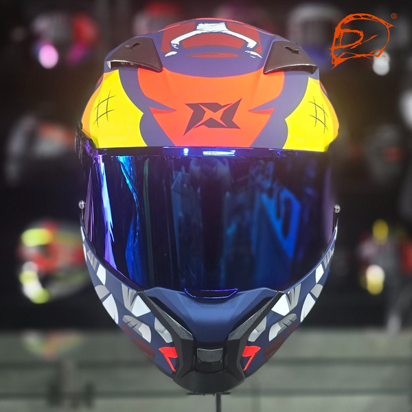 Casco Integral Axxis Fenix Angry Face C5 Azul Rojo Mate