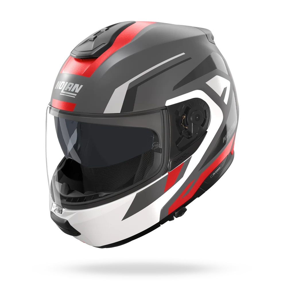 Casco Abatible Nolan N100-6 Cinetico Gris Blanco Rojo Lava Mate