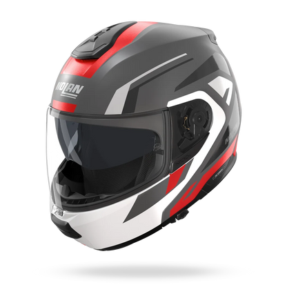 Casco Abatible Nolan N100-6 Cinetico Gris Blanco Rojo Lava Mate