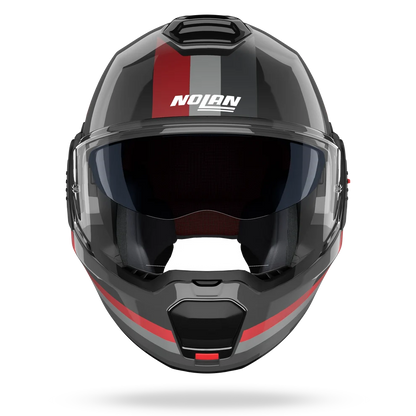 Casco Nolan Abatible N120-1 Lineo 180 Grados Rojo Negro Gris Brillo