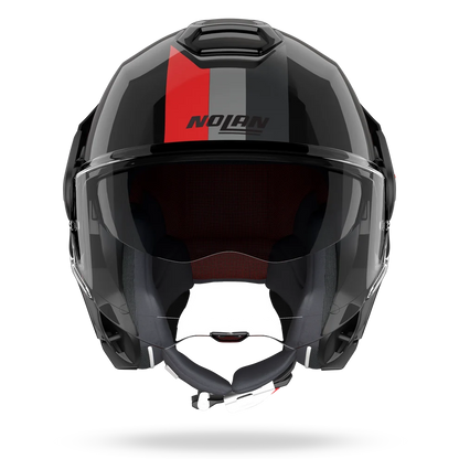 Casco Nolan Abatible N120-1 Lineo 180 Grados Rojo Negro Gris Brillo