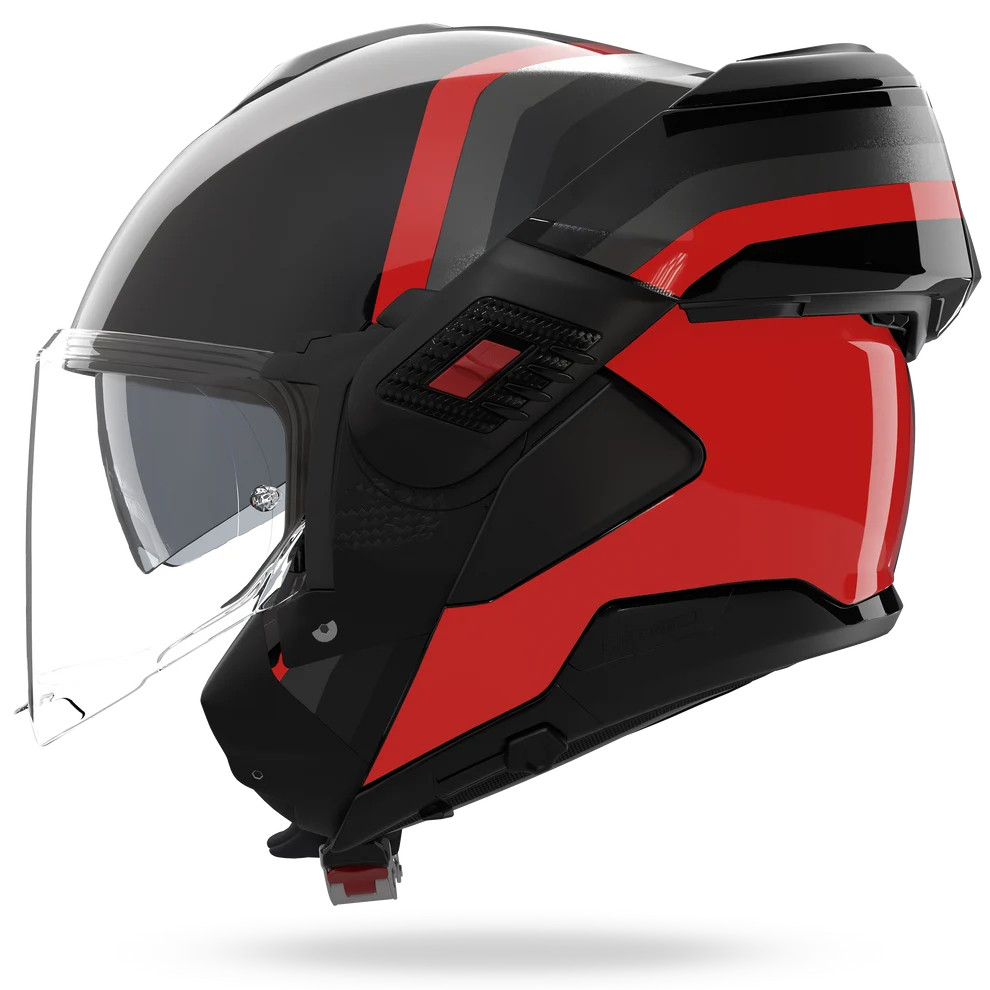 Casco Nolan Abatible N120-1 Lineo 180 Grados Rojo Negro Gris Brillo