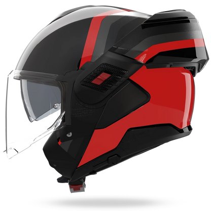 Casco Nolan Abatible N120-1 Lineo 180 Grados Rojo Negro Gris Brillo