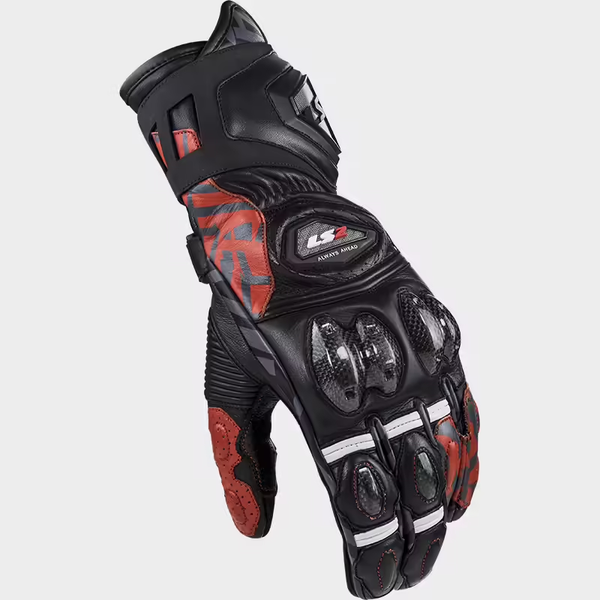 Guantes Ls2 Feng Piel Negro Rojo