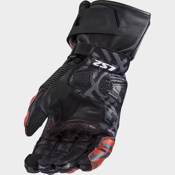 Guantes Ls2 Feng Piel Negro Rojo