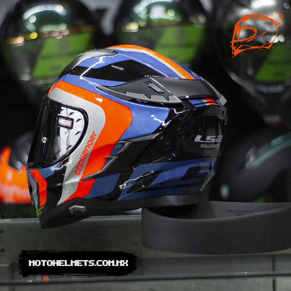 Casco Integral Ls2 Challenger Galactic Azul Naranja Brillo FF327