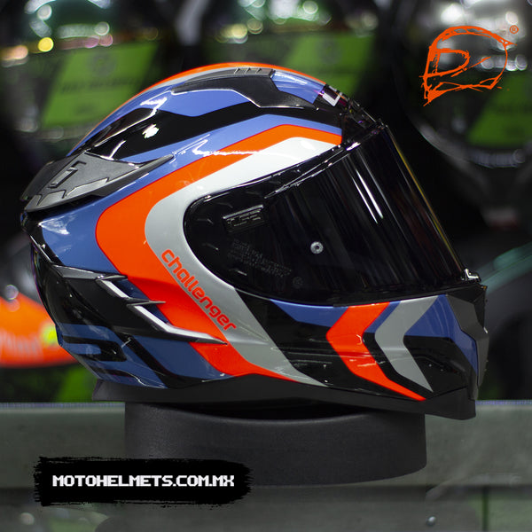 Casco Integral Ls2 Challenger Galactic Azul Naranja Brillo FF327