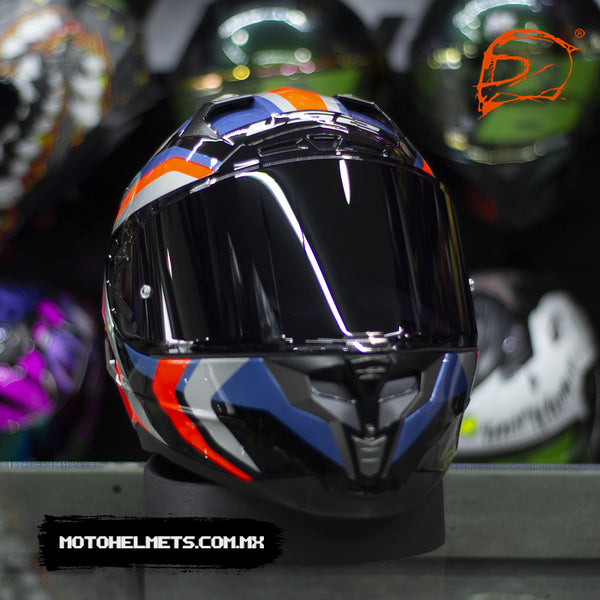 Casco Integral Ls2 Challenger Galactic Azul Naranja Brillo FF327