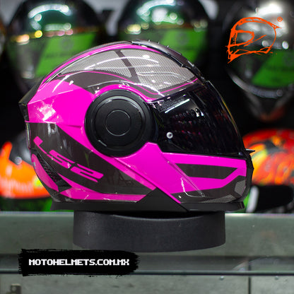 Casco Abatible LS2 Scope II Axis Con Pinlock Negro Rosa  FF902