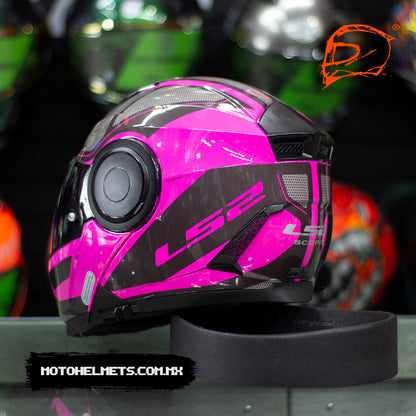 Casco Abatible LS2 Scope II Axis Con Pinlock Negro Rosa  FF902
